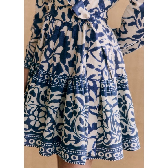 Sezane Floral Mini Linen-Blend Faith Long-Sleeve Wrap Dress - Picture 5 of 7